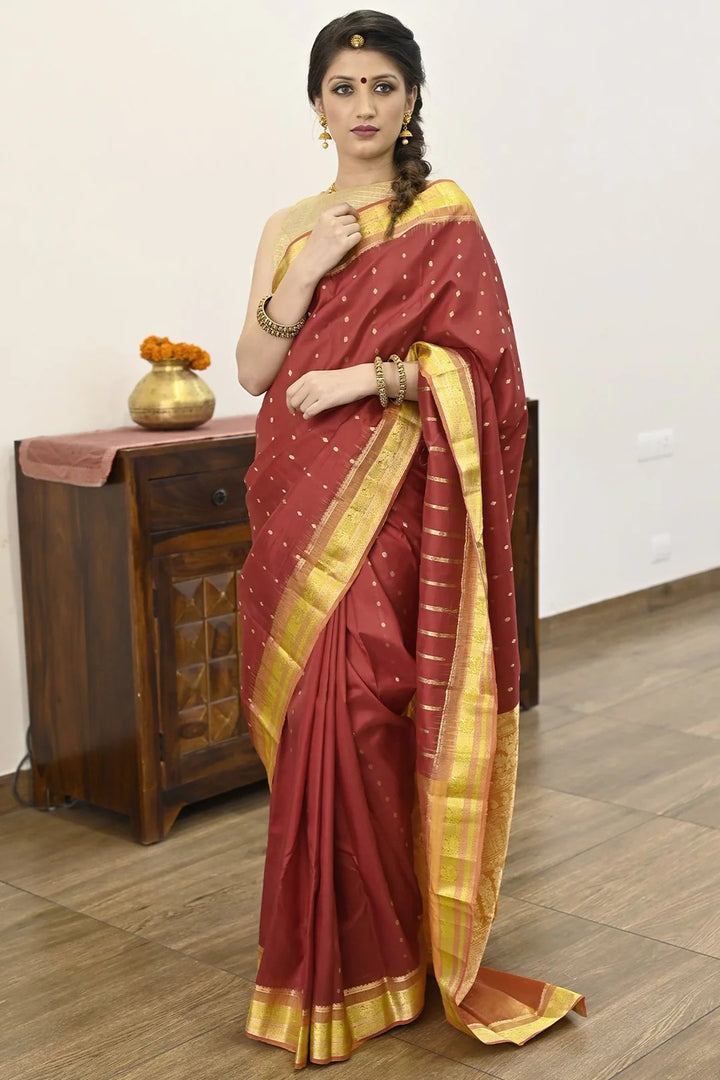 Office Wear Maroon Color Kanjivaram saree With Zari Work