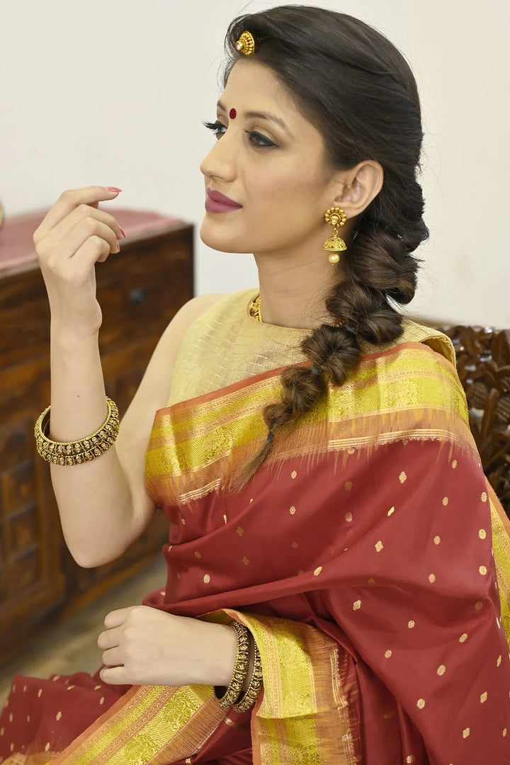 Office Wear Maroon Color Kanjivaram saree With Zari Work