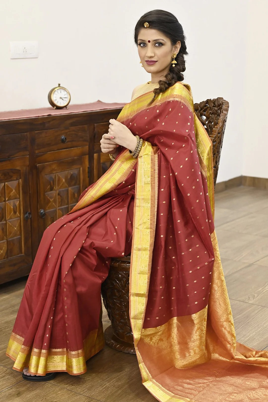 Office Wear Maroon Color Kanjivaram saree With Zari Work