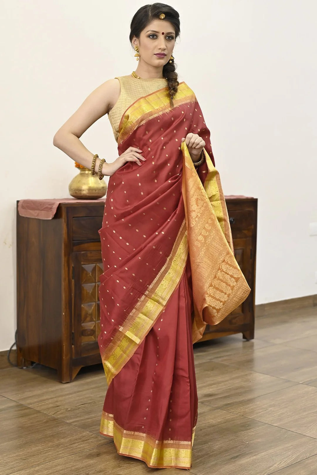 Office Wear Maroon Color Kanjivaram saree With Zari Work