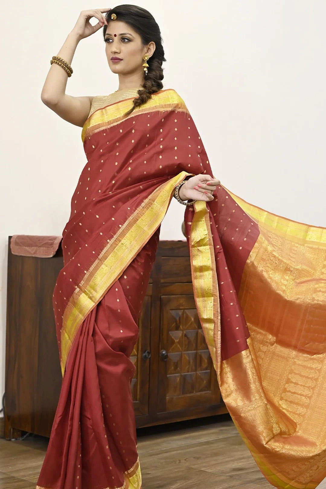 Office Wear Maroon Color Kanjivaram saree With Zari Work