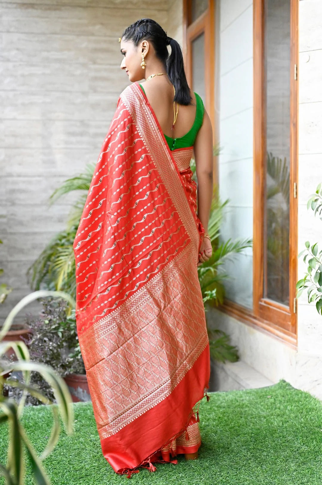Office Wear Red with Light Gold Color Banarasi Silk Saree with Heavy Pallu