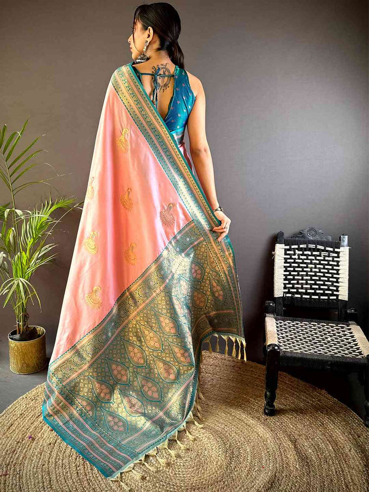 Party Wear Baby Pink Color Soft Silk Kanjivaram Saree