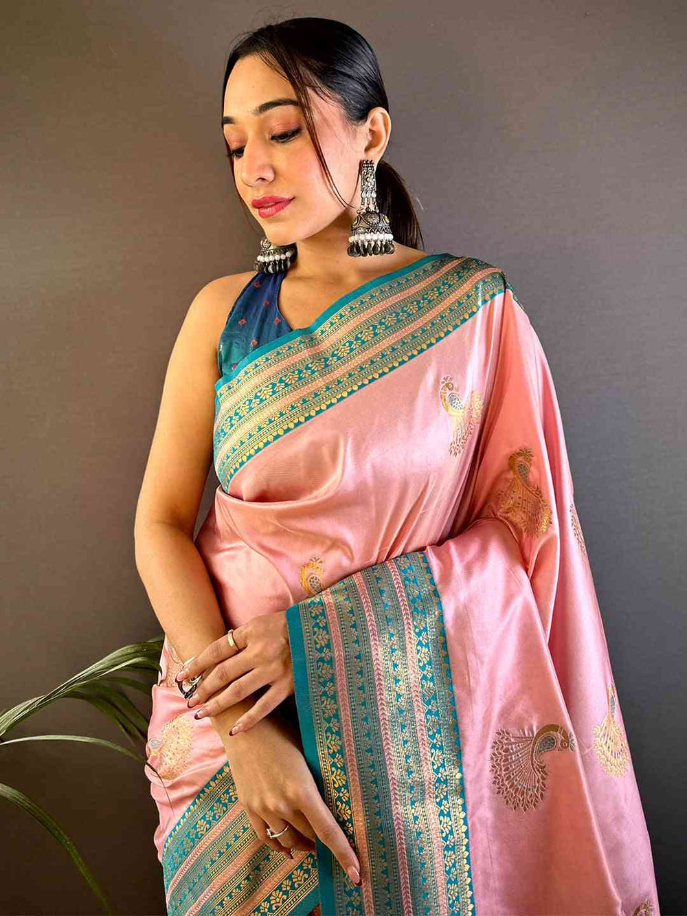 Party Wear Baby Pink Color Soft Silk Kanjivaram Saree
