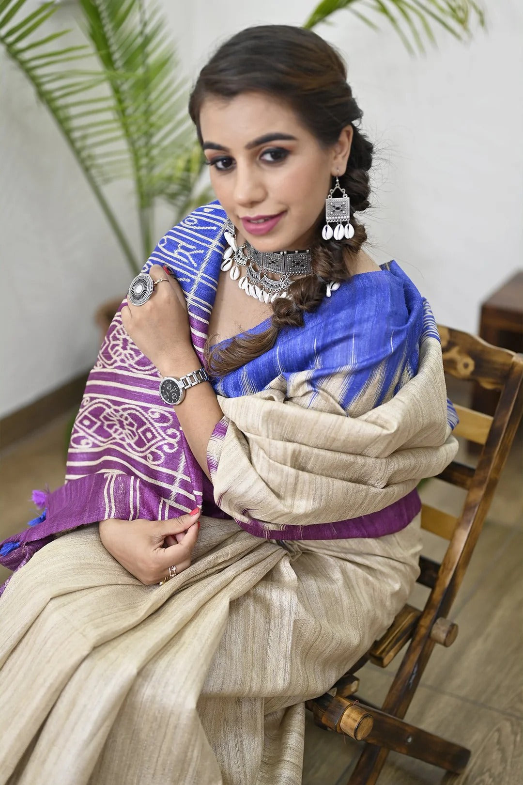 Party Wear Beige Color Linen Saree For Women