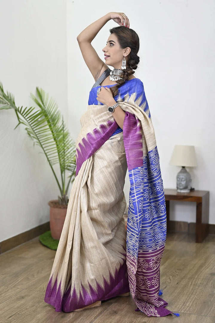 Party Wear Beige Color Linen Saree For Women