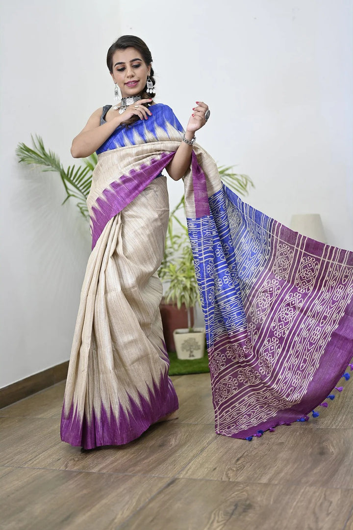 Party Wear Beige Color Linen Saree For Women