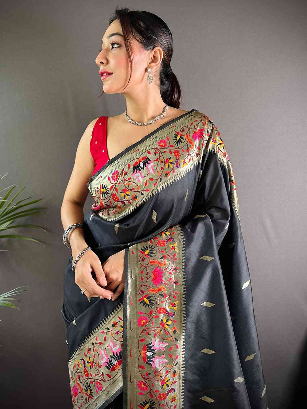Party Wear Black Color Banarasi Soft Silk Saree
