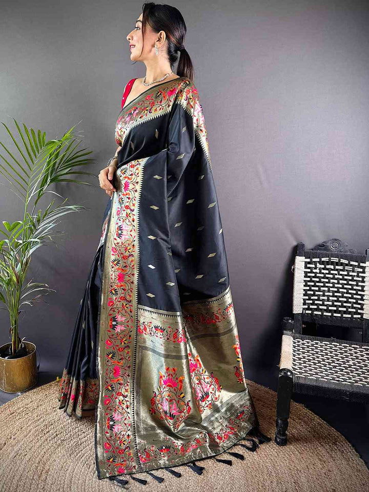 Party Wear Black Color Banarasi Soft Silk Saree