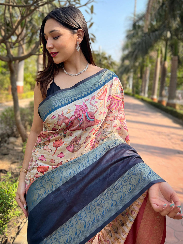 Party Wear Blue Color Banarasi Soft Silk Saree