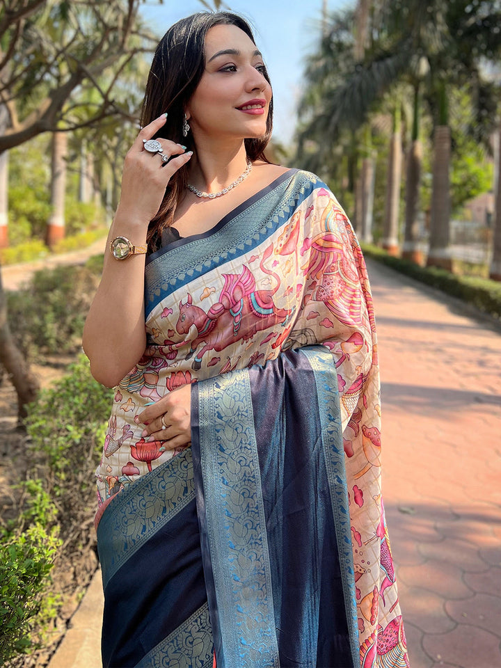 Party Wear Blue Color Banarasi Soft Silk Saree