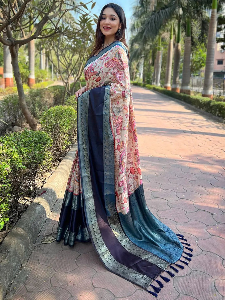 Party Wear Blue Color Banarasi Soft Silk Saree