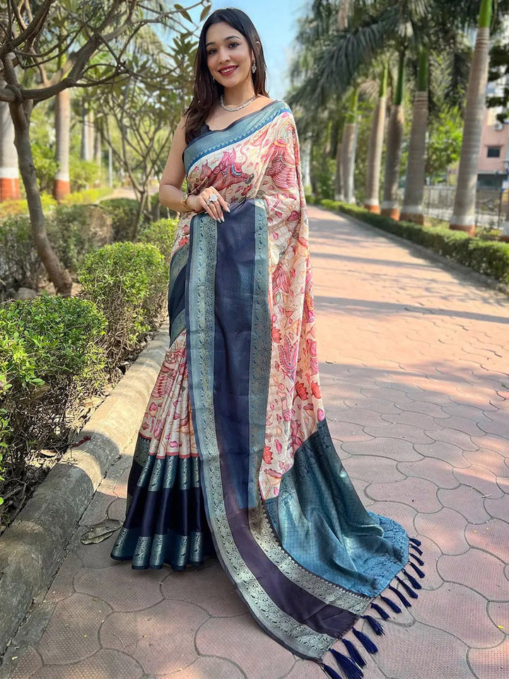 Party Wear Blue Color Banarasi Soft Silk Saree