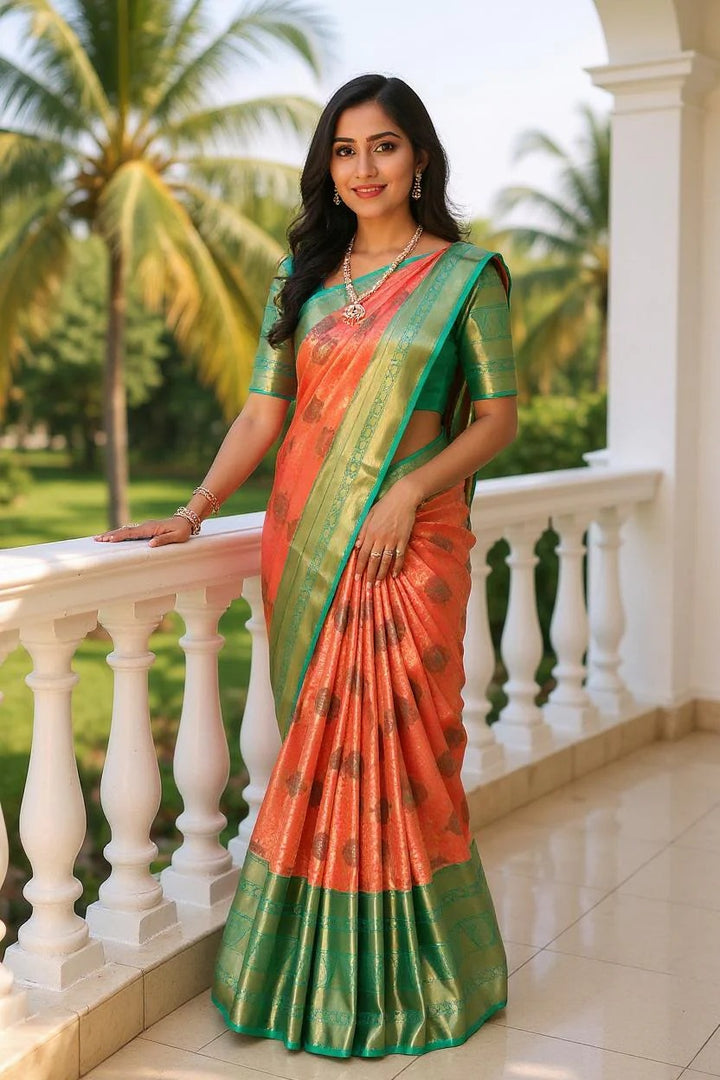 Party Wear Double Shaded Pink Color Tissue Silk Saree