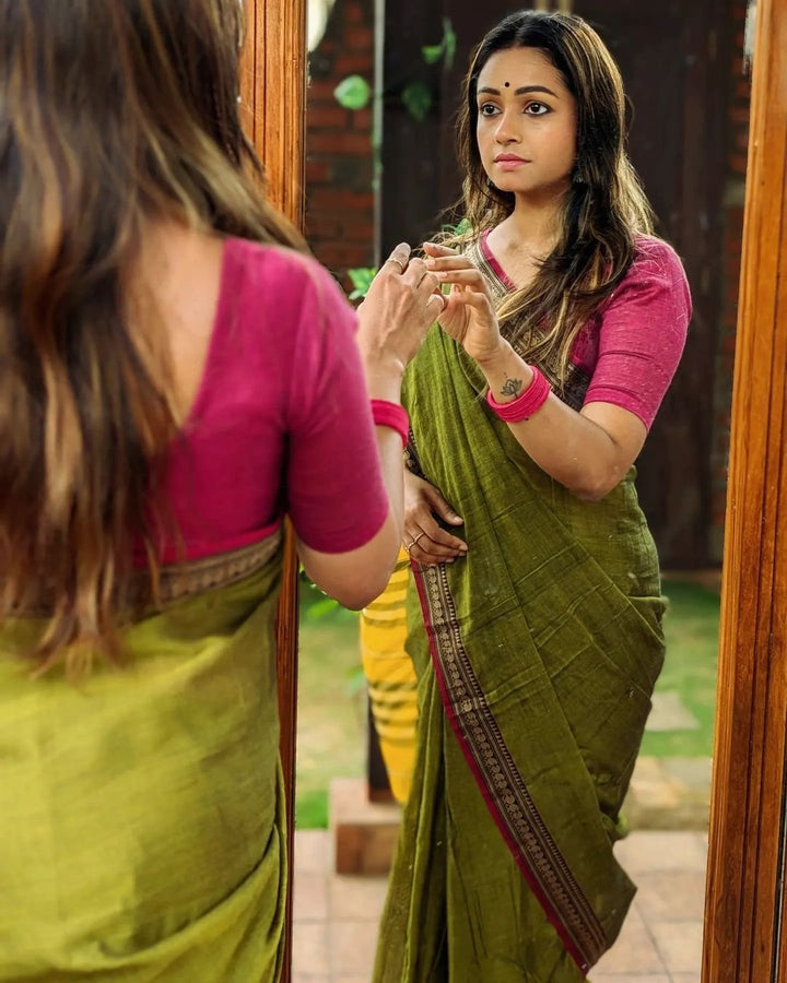 Party Wear Green Color Cotton Silk Saree