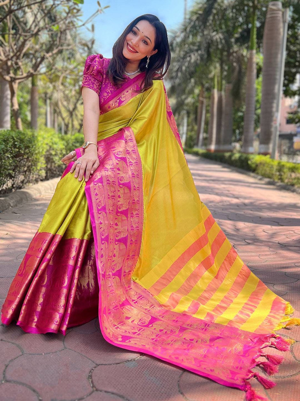 Party Wear Light Green Color Banarasi Silk Saree