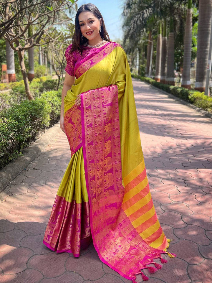 Party Wear Light Green Color Banarasi Silk Saree