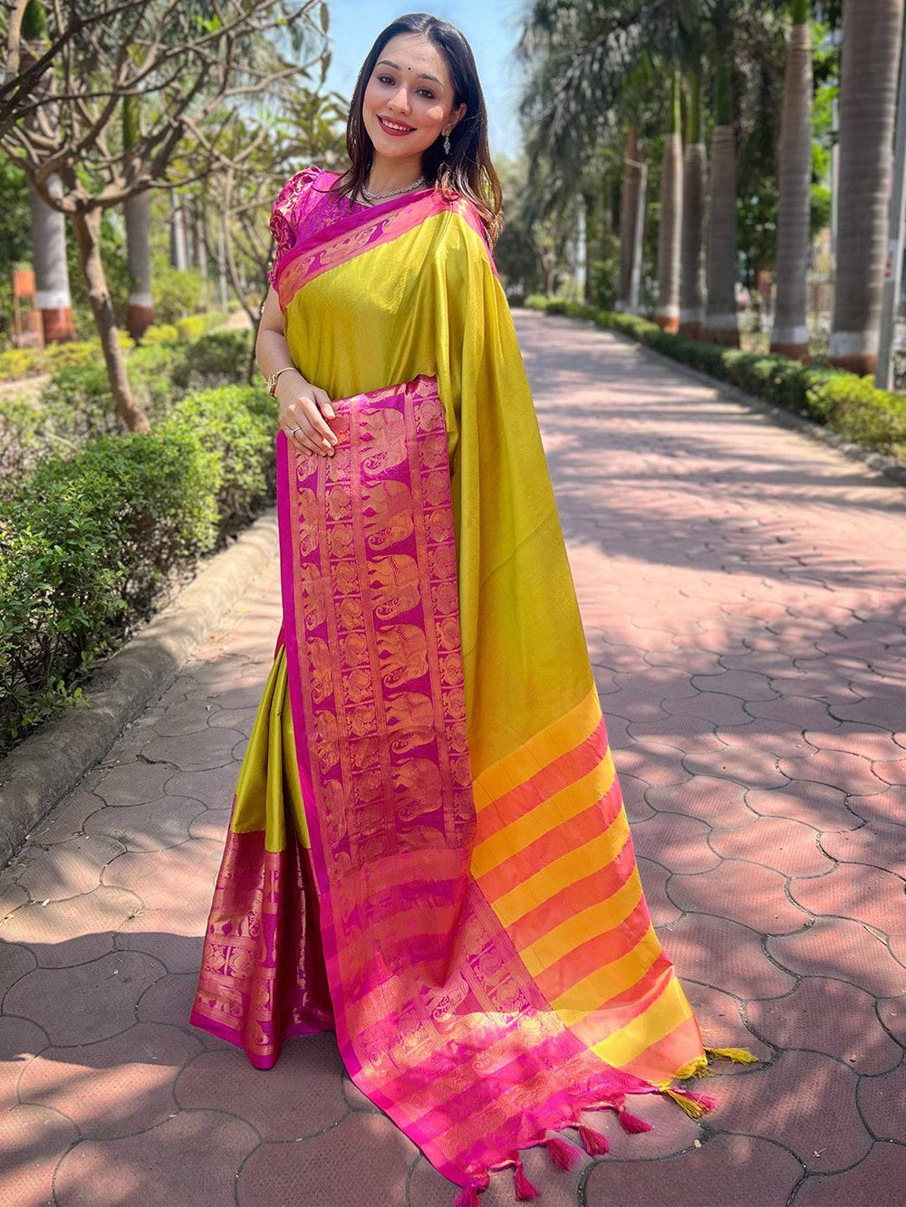 Party Wear Light Green Color Banarasi Silk Saree
