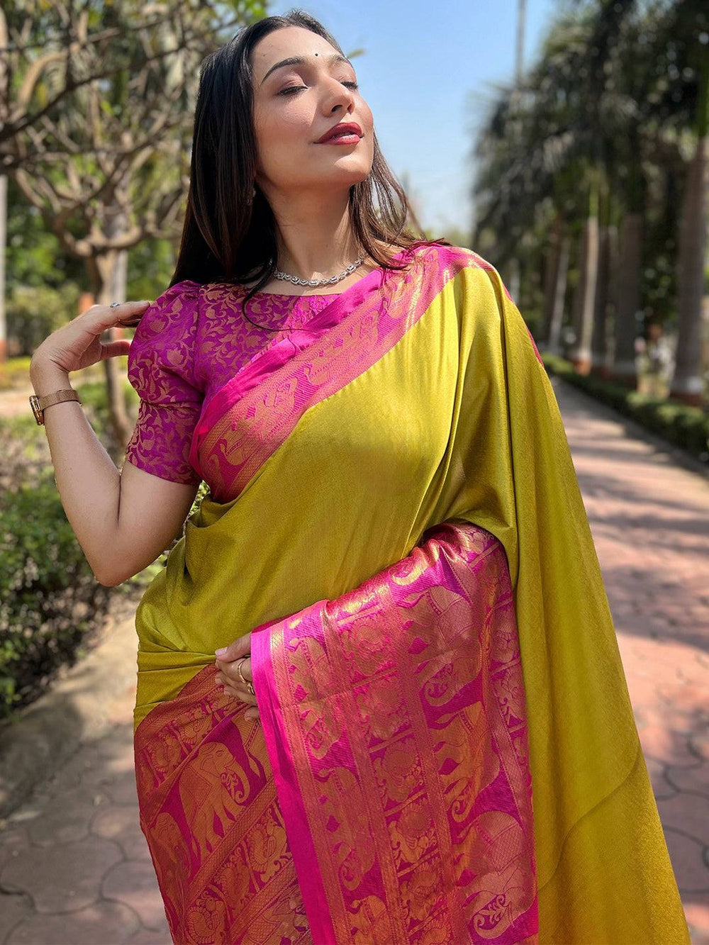Party Wear Light Green Color Banarasi Silk Saree