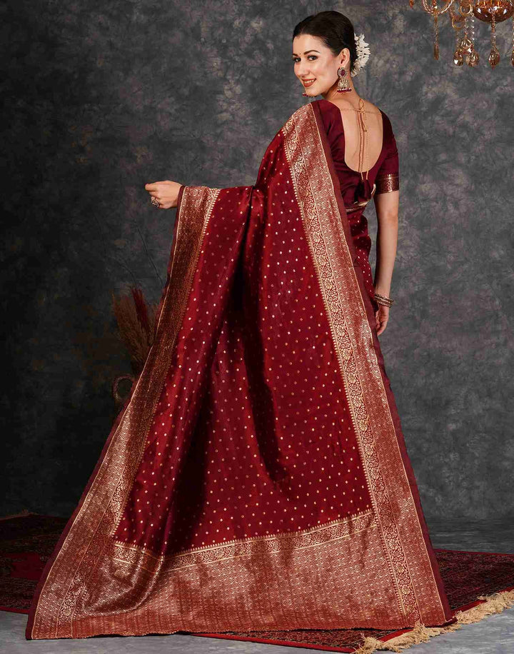 Party Wear Maroon Color Woven Banarasi Saree