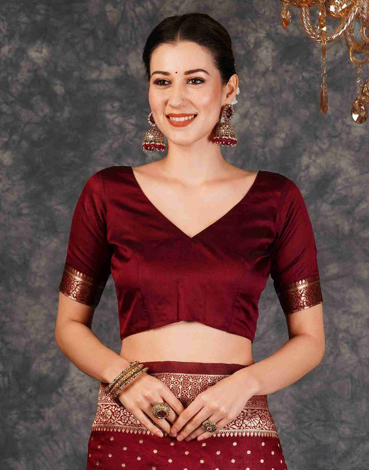 Party Wear Maroon Color Woven Banarasi Saree