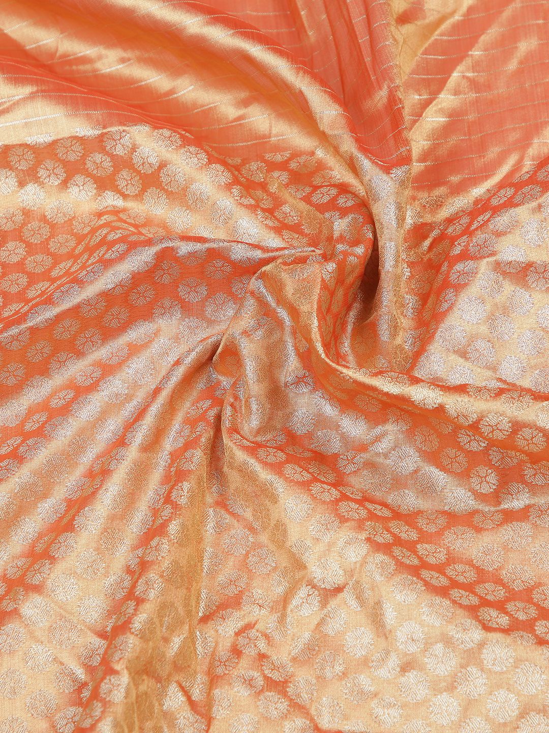 Party Wear Metalic Rust Color With Golden Tissue Silk Saree