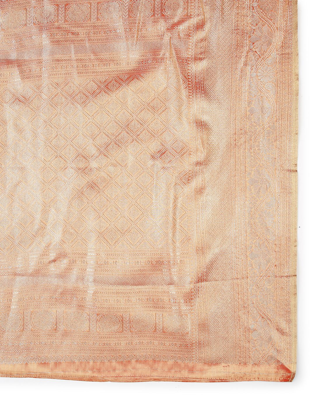 Party Wear Metalic Rust Color With Golden Tissue Silk Saree