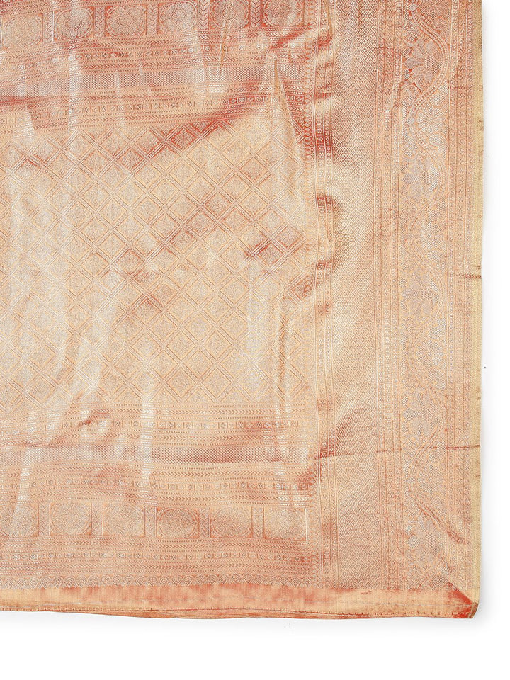 Party Wear Metalic Rust Color With Golden Tissue Silk Saree