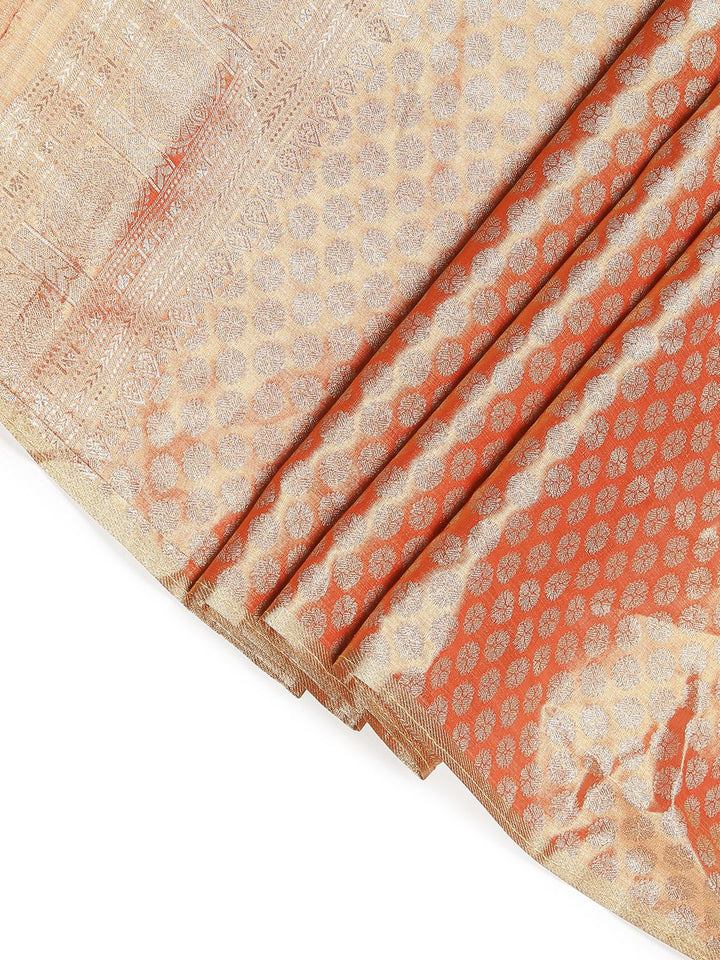 Party Wear Metalic Rust Color With Golden Tissue Silk Saree