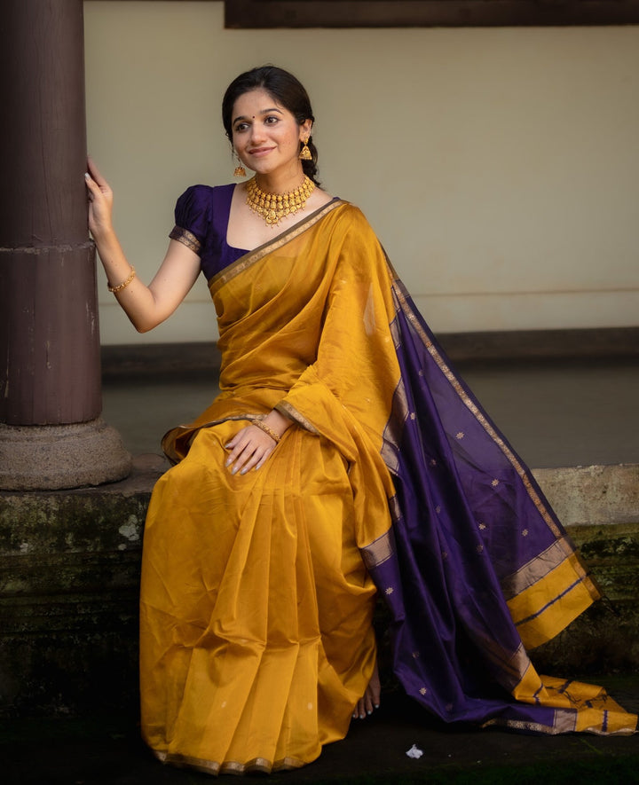 Party Wear Mustard And Bimjal Violet Color Maheshwari Silk Saree