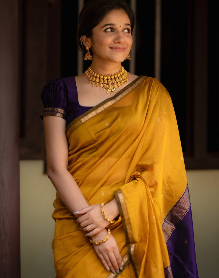 Party Wear Mustard And Bimjal Violet Color Maheshwari Silk Saree