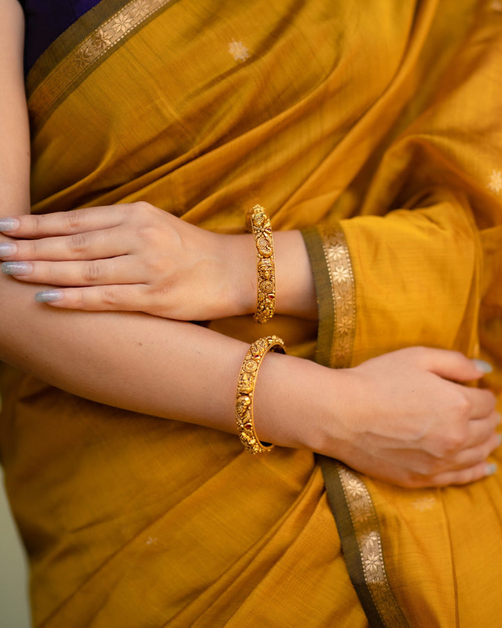 Party Wear Mustard And Bimjal Violet Color Maheshwari Silk Saree