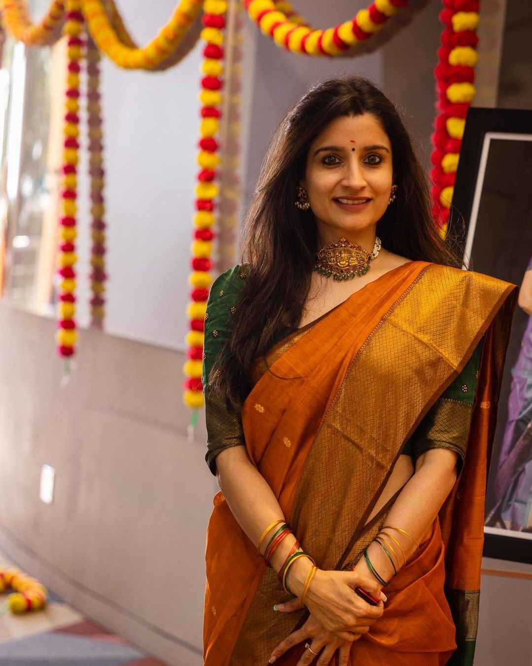 Party Wear Mustard And Green Color Cotton Silk Saree