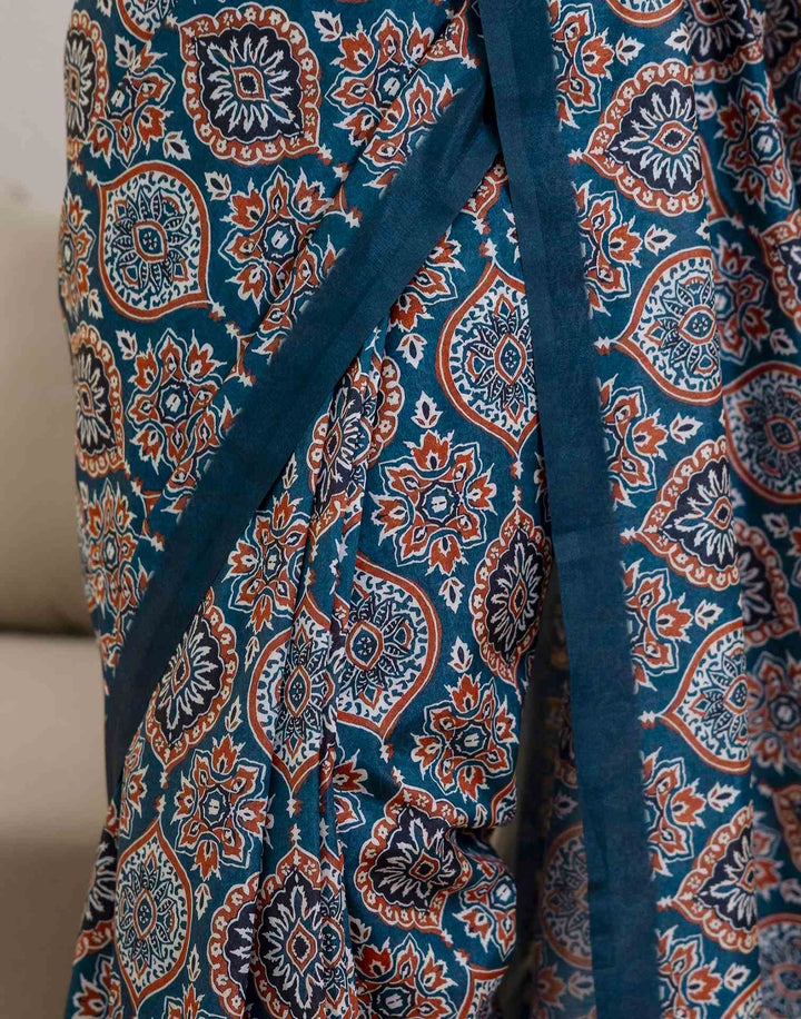 Party Wear Navy Blue Color Banarasi Silk Printed Saree