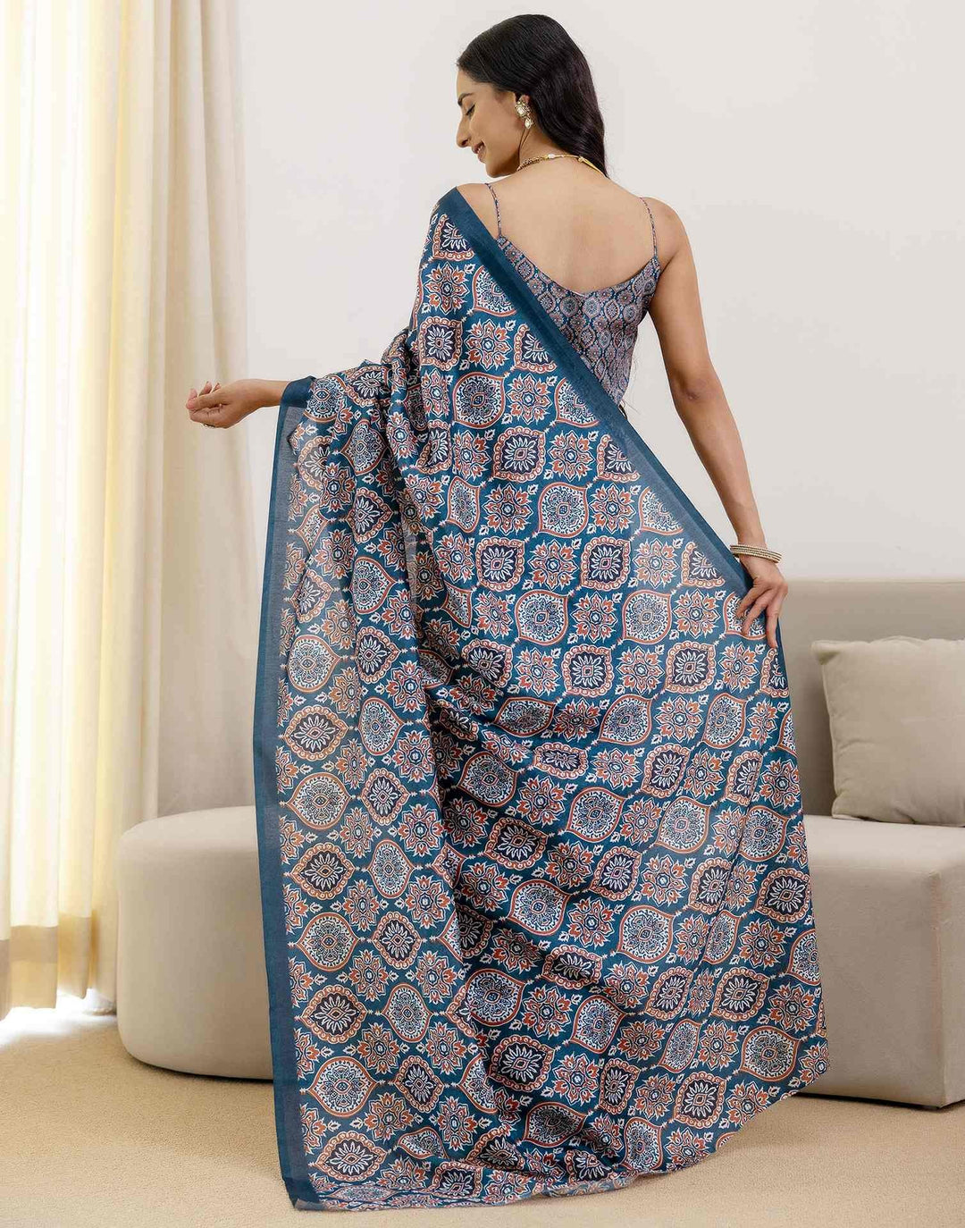 Party Wear Navy Blue Color Banarasi Silk Printed Saree