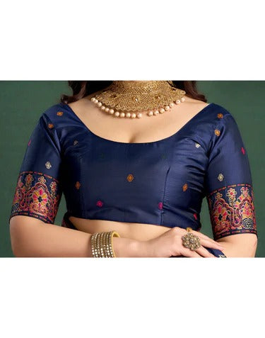 Party Wear Navy Blue Color Banarasi Silk Saree
