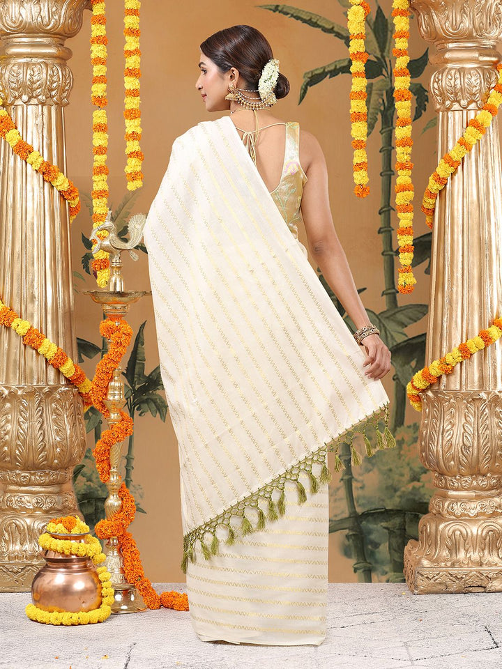 Party Wear Off-White Color Cotton Soft Silk Saree