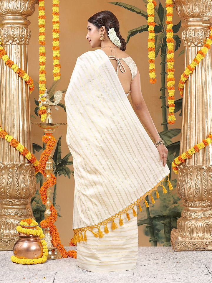 Party Wear Off-White Color Cotton Soft Silk Saree