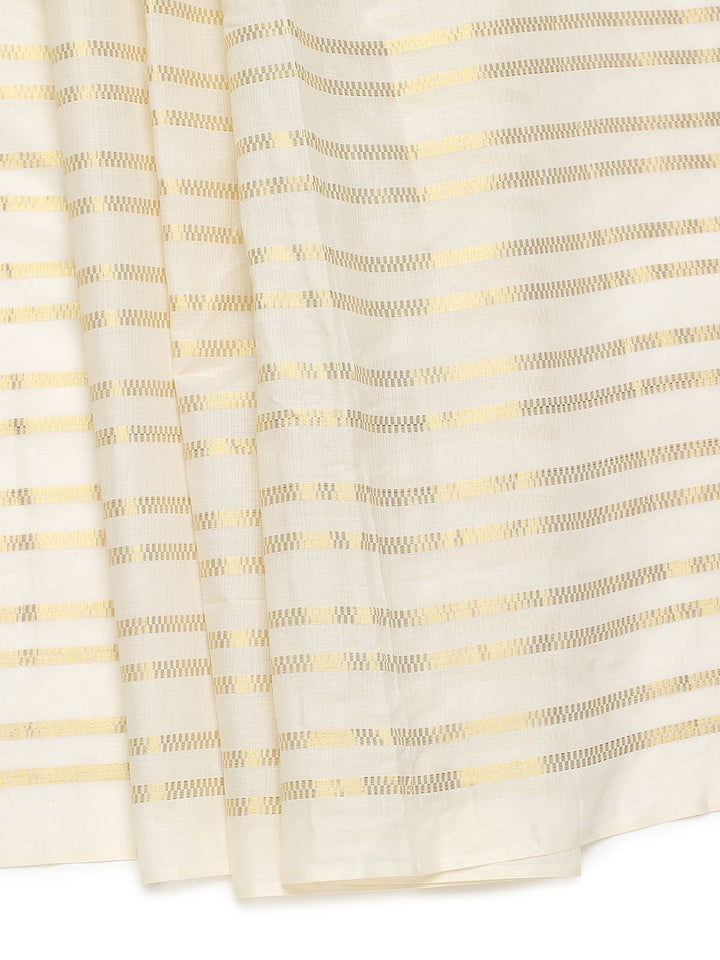 Party Wear Off-White Color Cotton Soft Silk Saree