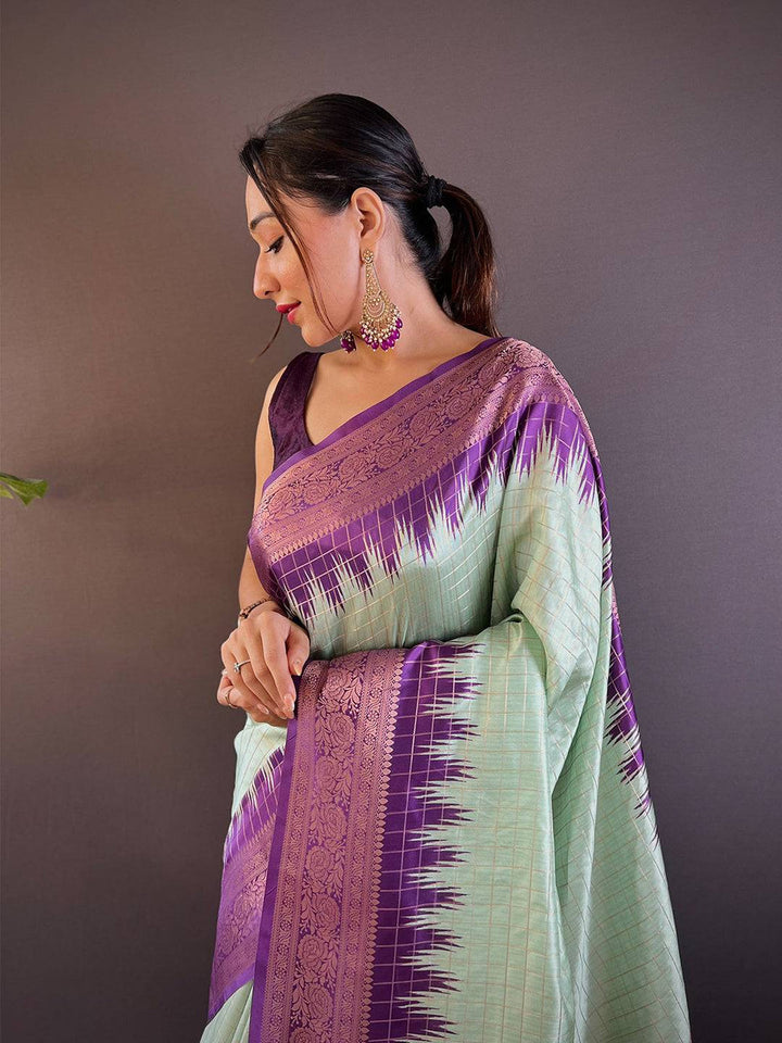 Party Wear Pista Color Banarasi Silk Saree