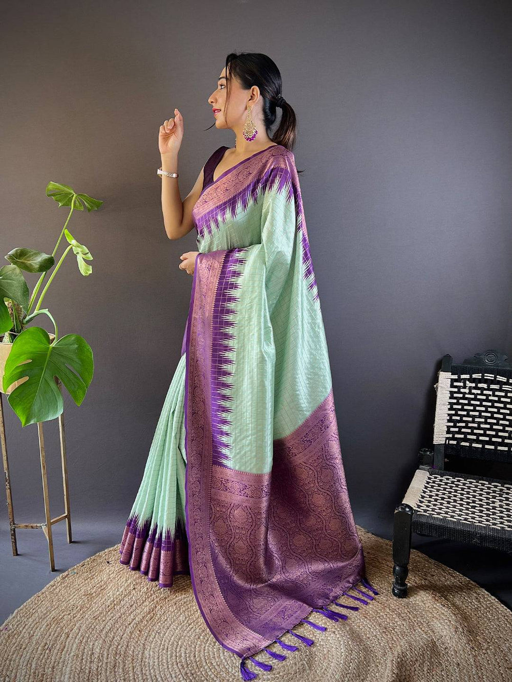 Party Wear Pista Color Banarasi Silk Saree