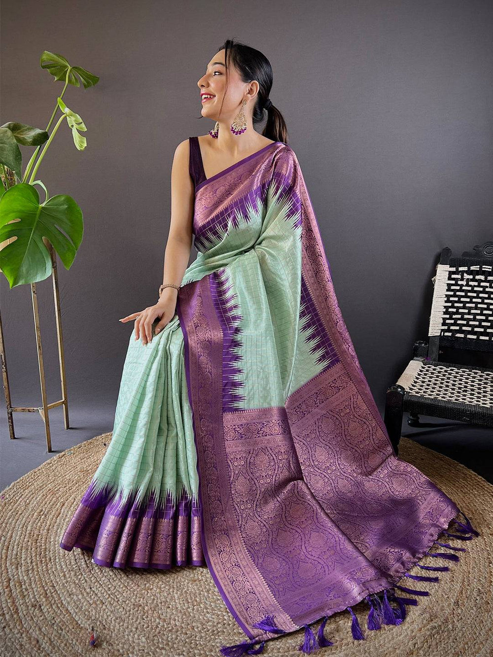 Party Wear Pista Color Banarasi Silk Saree
