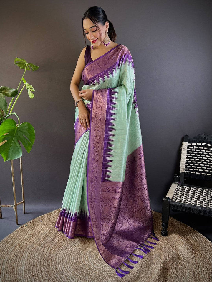 Party Wear Pista Color Banarasi Silk Saree