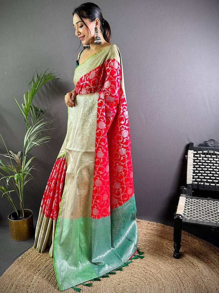 Party Wear Red Color Banarasi Silk Saree