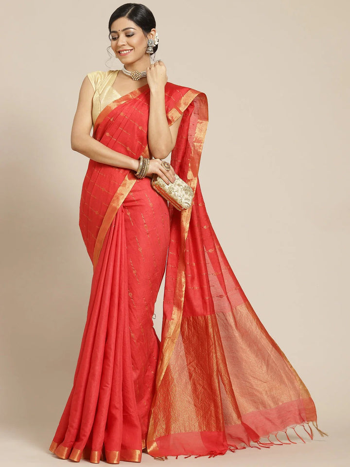 Party Wear Red Color Maheshwari Saree