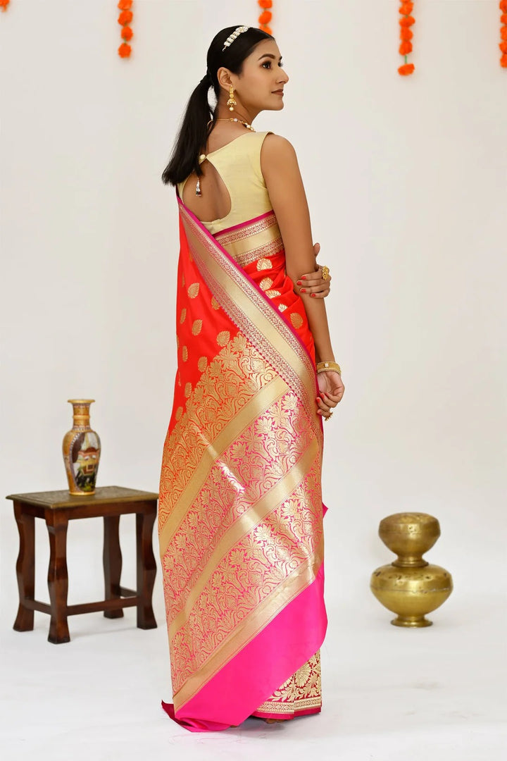 Party Wear Red with Hot Pink Color Banarasi Saree