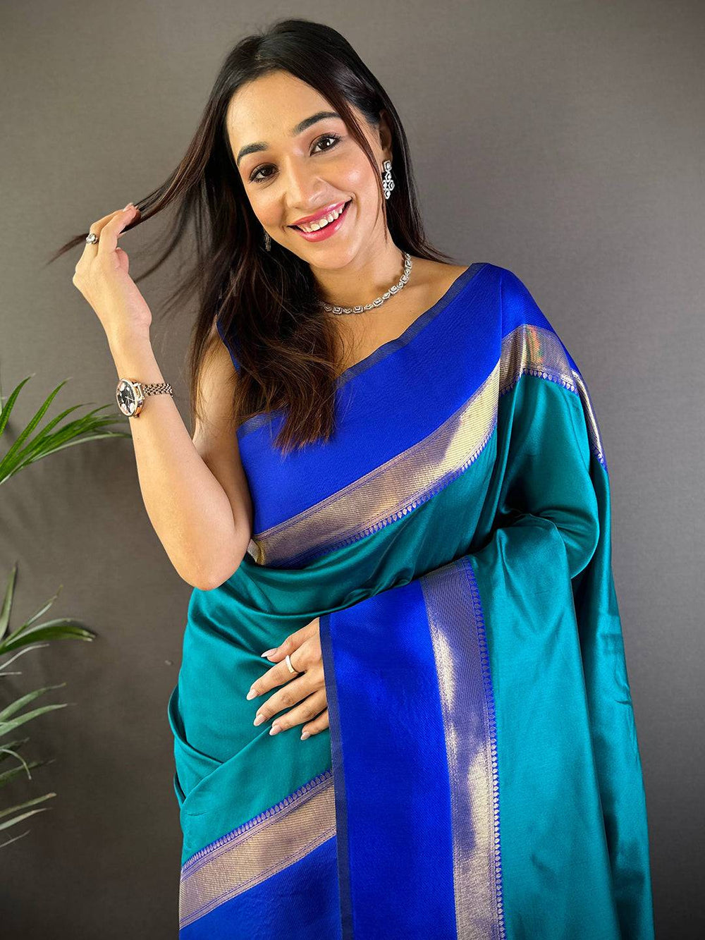 Party Wear Sky Blue Color Banarasi Silk Saree