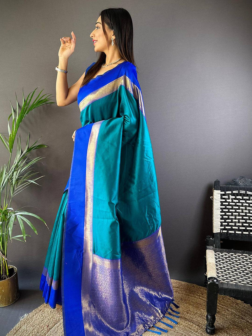 Party Wear Sky Blue Color Banarasi Silk Saree