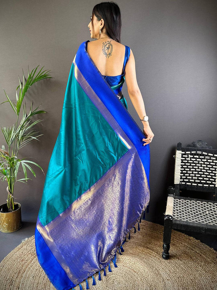 Party Wear Sky Blue Color Banarasi Silk Saree