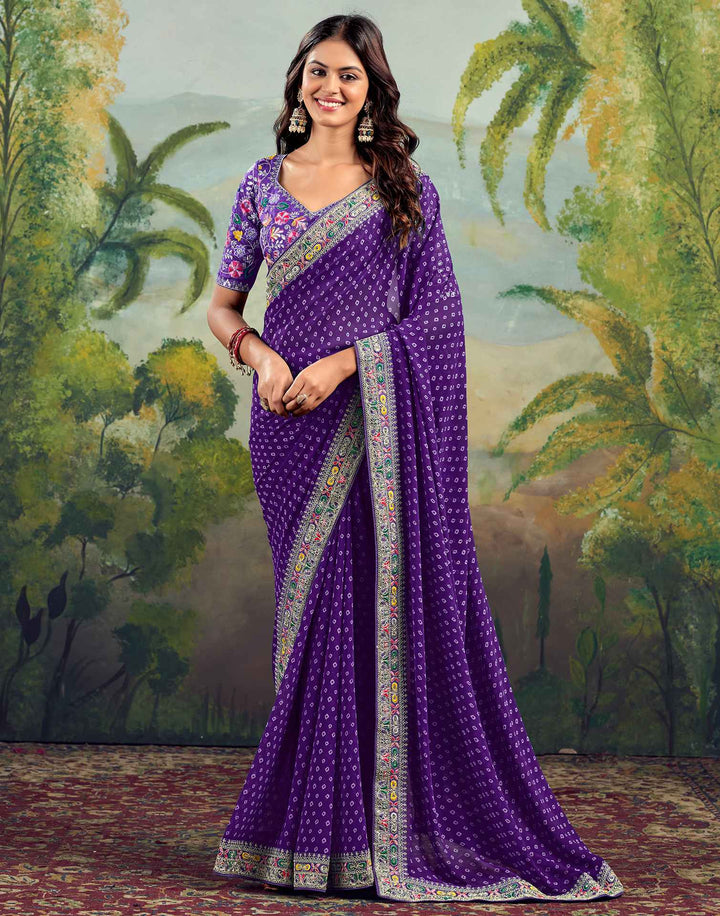 Party Wear Violet Color Bandhani Silk Saree